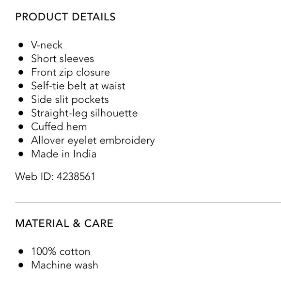 Whistles Zoe Broderie Jumpsuit Eyelet Self Tie Straight Leg Navy Blue Sz 2 NWT - Picture 8 of 8